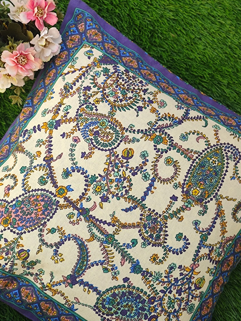 Blue Floral Cotton Cushion Cover