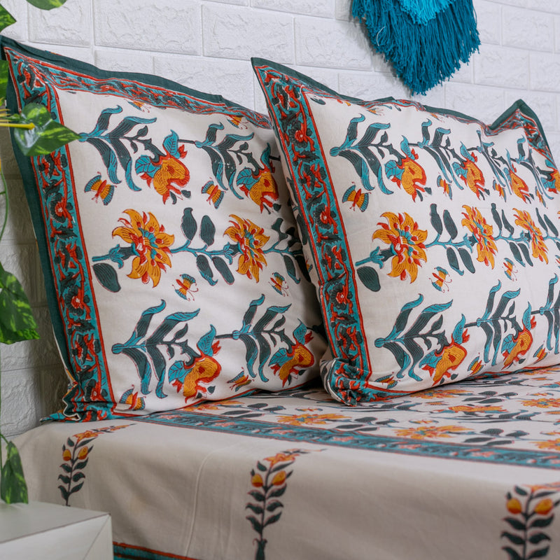 250 TC Block Print Bed Sheet - Mharo Casa