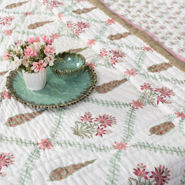 Cypress and Flower Buti Hand-Blocked Quilt
