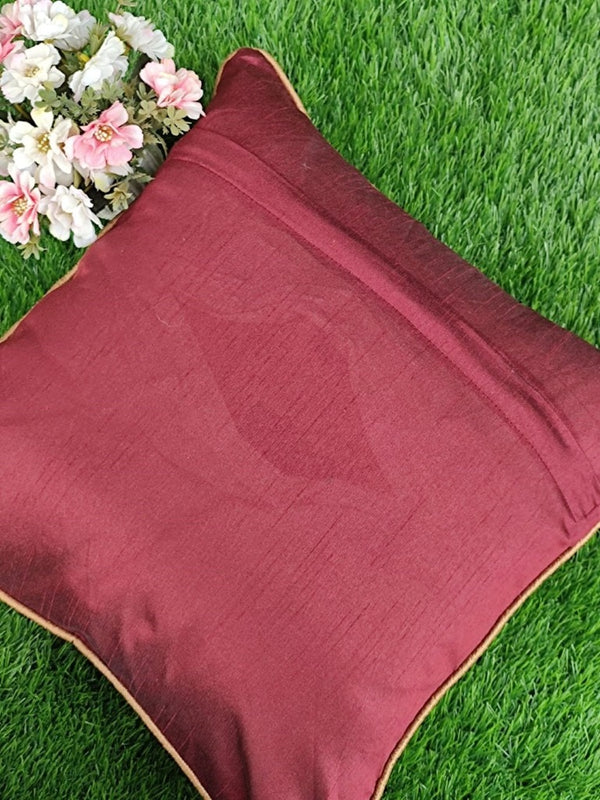 Maroon and Gold Silk Cushion Cover