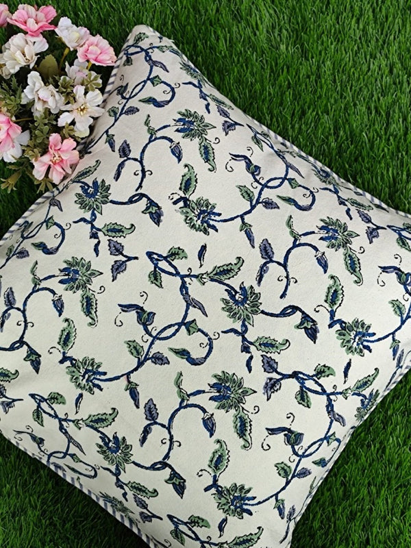 Green and Blue Hand-Blocked Cushion Cover