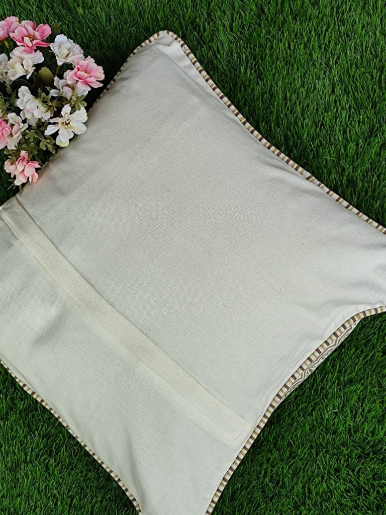 Beige and Brown Canvas Cotton Cushion Cover